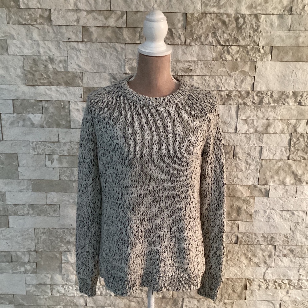 Theory Gray Long Sleeve Wool Cotton Blend Crewneck Pullover Sweater